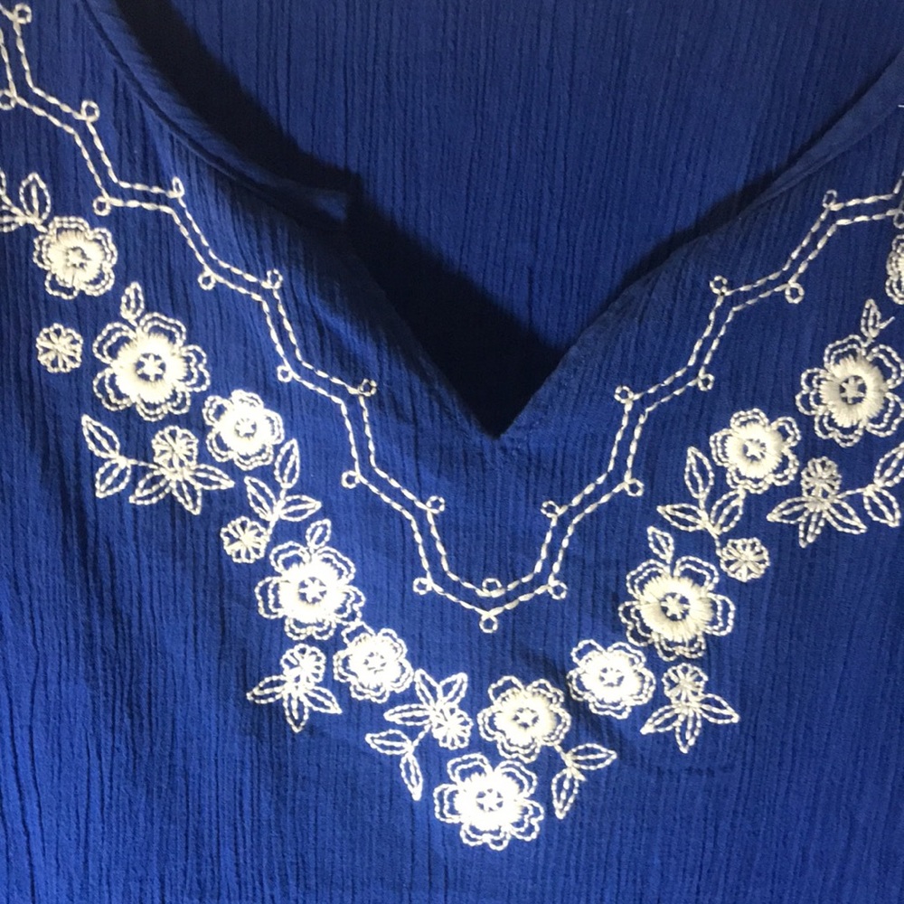 d & co. long sleeve size 3x blue white cotton polyester embroidered top summer - Picture 3 of 11